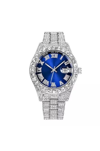 Tessero Ceas analogic cu mecanism cu cuarț, placat cu aur, Iced Out
