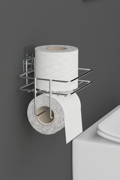 Hill Homes Adhesive Toilet Roll Holder Mount Hanger Silver Gray Chrome Metal Toilet Paper Holder