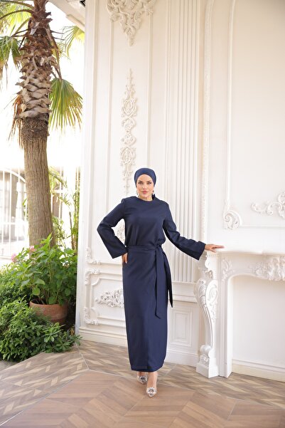 Marselline بدلة كتان مربوطة باللون الأزرق الداكن