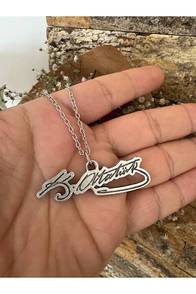 Herşey Nota Ataturk Signature Figured Necklace – Silver Color Unisex Metal Jewelry