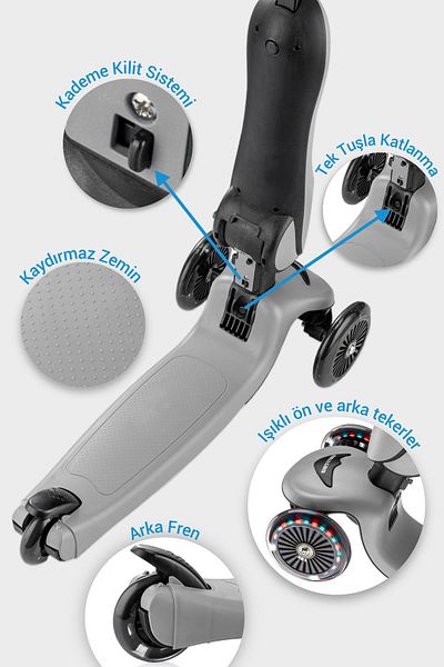 Wellgro Easy Go Scooter with Seat and Light, Gray