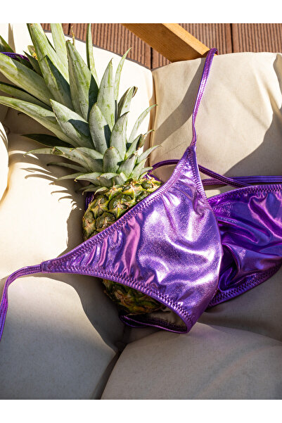 Ceylin Ceylan Lila Mor Metalik Üçgen Bikini Takımı