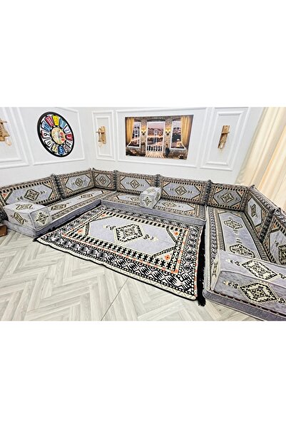 mdhomecarpet Şark Köşesi Takımı %100 Yerli Üretim | Özel Dokuma Kumaş | 10 cm Çökmeyen Sünger Minder