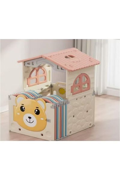 FULLJOY Foldable Bear-Shaped Kids Playroom with Playhouse