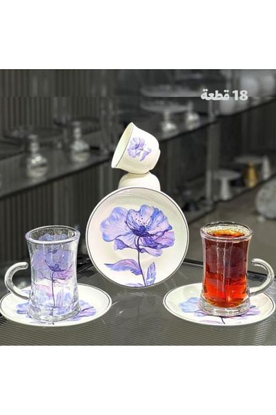 Generic طقم كاسات وبيالات 18 قطعة منقوش