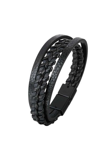 Tessero - Bracelet made of leather with multiple strands, braided twisted design, magnetic c