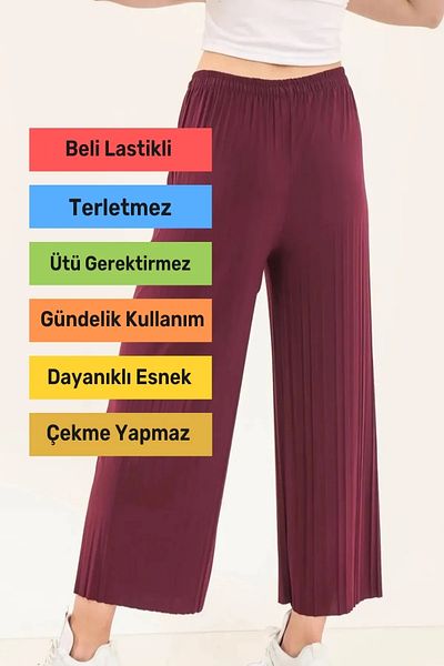 Pastimost Wide Leg Comfortable Undershirt Sendy Pleated Pants with Elastic Waist