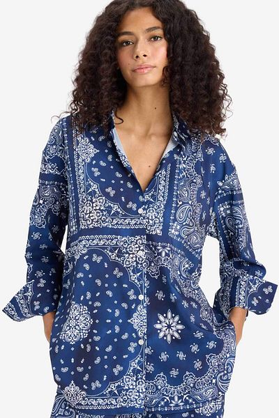 DeFacto Regular Fit Shawl Pattern Beach Shirt-Fall in Love F8334Ax25Hs
