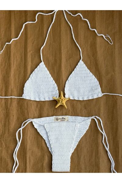 scyllastore Starla Handmade Natural Starfish Knitted Bikini Set