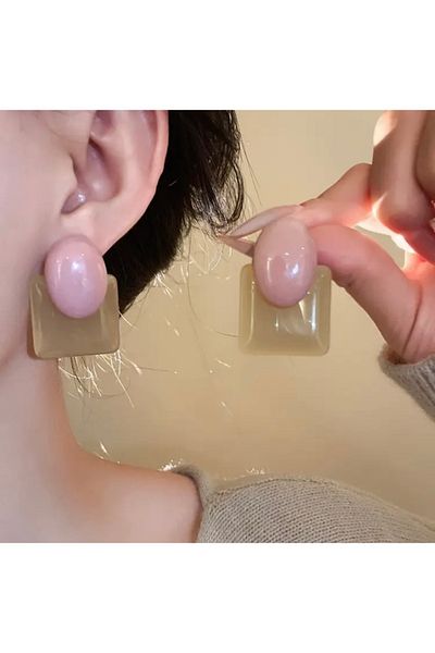 Accessories Vanilla Avenue Retro Style Pastel Pink Shades Oval Resin Daily Use Women Earrings
