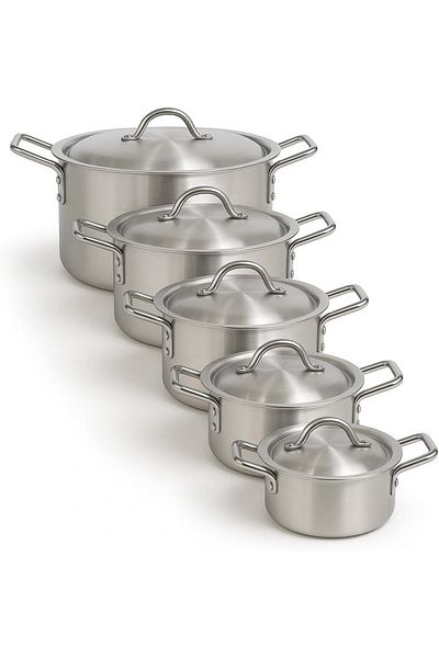 mastergold Aluminum Saucepan Set 10 Pcs (17–26 cm) | Pure Aluminum Pots with Steel Handles – All Stove Types