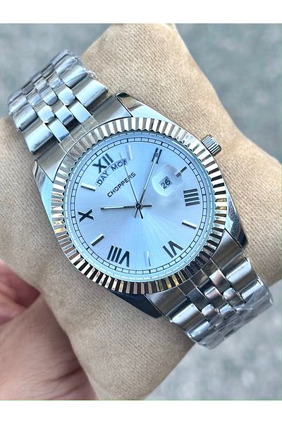pierrose Men's Watch with Silver Steel Cord Calendar