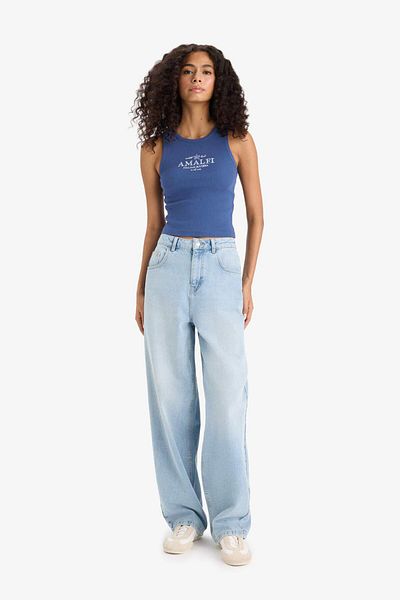 DeFacto Slim Fit Slim Fit εμπριμέ με γιακά με ραβδώσεις καμιζόλα F6239AX25HS