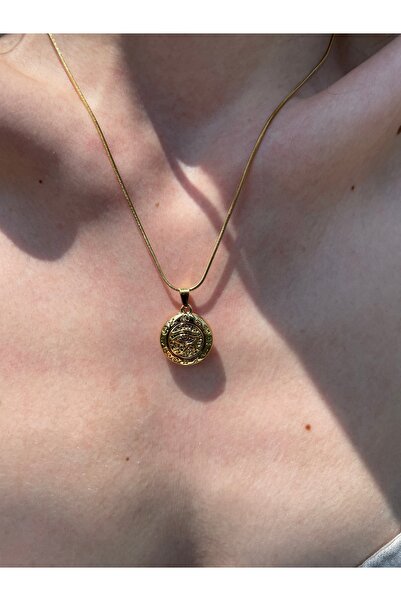 Hora Mısır Hiyeroglif İşlemeli Gold Çelik Kolye