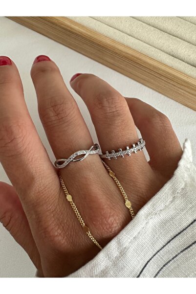 ringbox Silver Colored 2-Piece Wave Minimal Series Ring Set