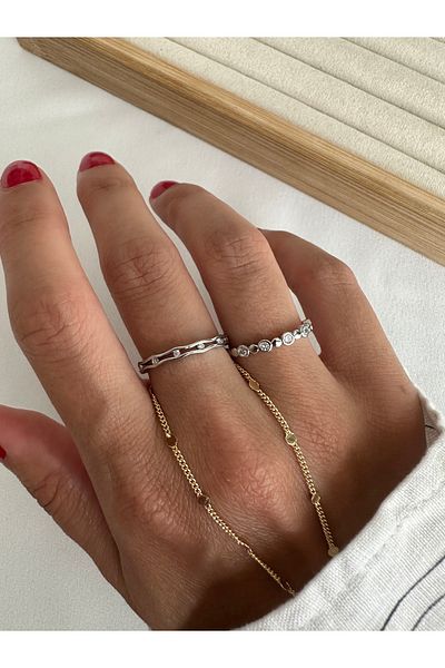 ringbox Silver Color 2-Piece Dot Minimal Series Ring Set