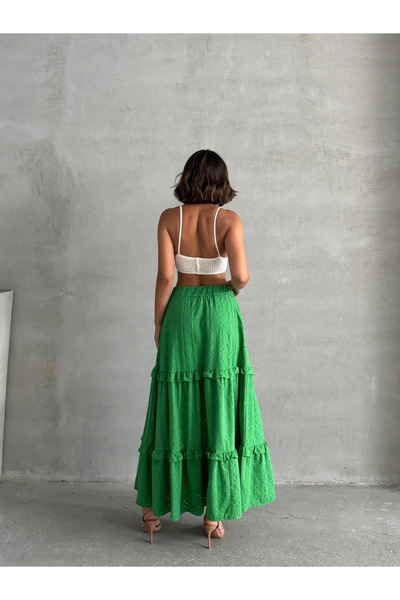 İntive Lingerie Ruffle Broderie Lining Long Skirt Green S255047
