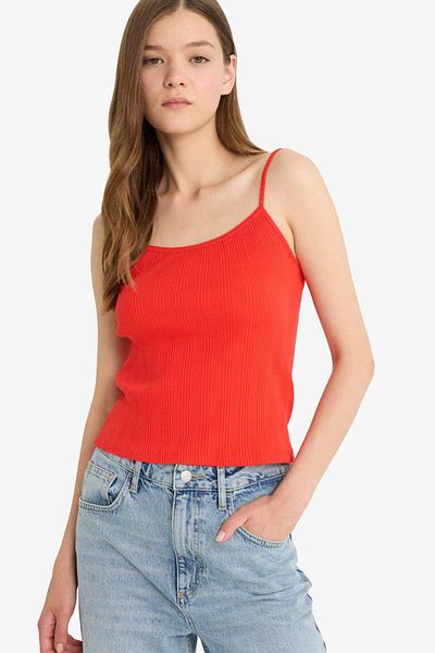 DeFacto Coool Fitted U Neck Ribbed Camisole Strap Red Undershirt F7916Ax25Hs