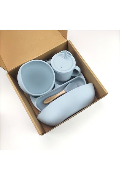 OEM Set Diversificare din silicon, bavetă, farfurie, cană 2 în 1, bol cu ​​ventuză, linguriță, furculiță, pai