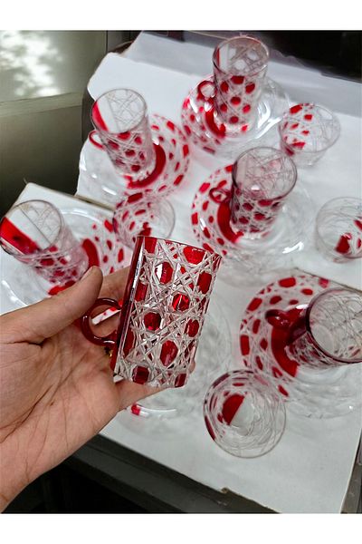 AYZ HOME Cut Glass Double Color Tea and Mirra Set - Arabic Coffee Set Tea Set 18 Pieces for 6 People