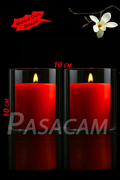Paşa Cam Cam Vazo Silindir Mumluk Silindir Set 2 Li Set 10 Cm Çap 10 cm Yükse...
