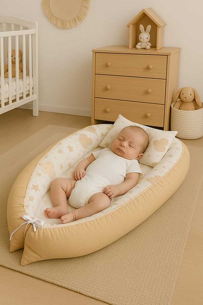 JULYA KİDS سرير نوم للأطفال من جانب الأم Babynest محمول بنمط غائم من عمر 0 ​​إلى 24 شهرًا