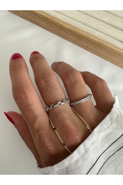 ringbox Silver Colored 2 Row Minimal Series Ring Set
