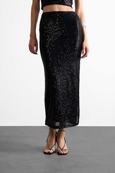 DeFacto Slim Fit Slim Fit Sequined Slit Midi Skirt F8417Ax25Sm