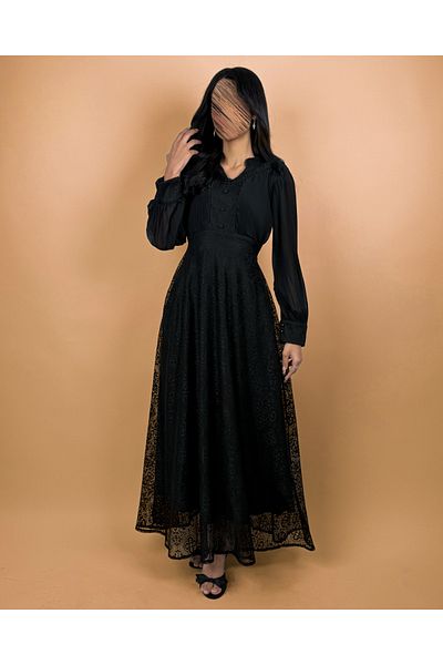 toog Black lace dress with long transparent sleeves