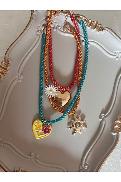 Aka Brand Model Triple Rope Sun Heart Necklace