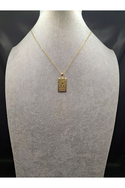 Han Ticarethane Gold Color Tarot Card Model Aquarius Steel Necklace