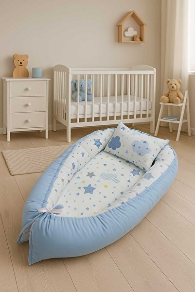 JULYA KİDS Bulutlu Desen Taşınabilir anne yanı Babynest bebek uyku yatağı 0-2...