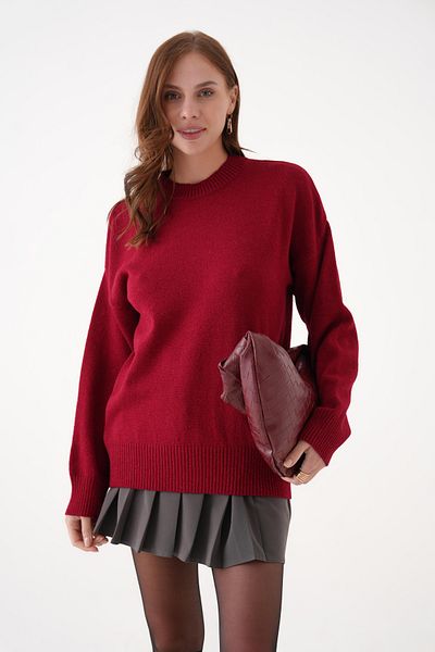QUELISSE Women's Red Soft Textured Wide Fit Knitwear Sweater Q00Ko1