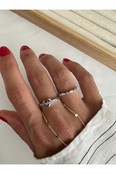 ringbox Silver Color 2-Piece Heart Minimal Series Ring Set