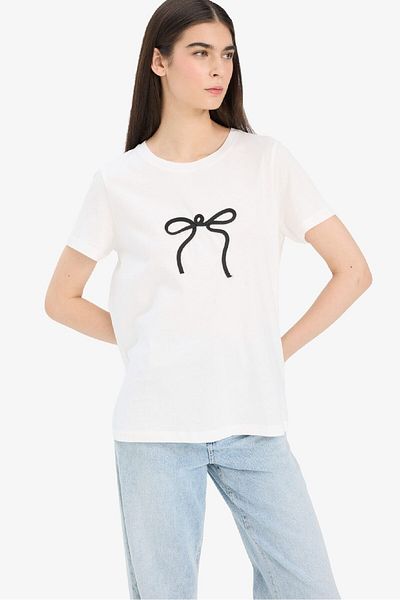 DeFacto Regular Fit Crew Neck Applique Printed Combed Cotton Short Sleeve T-Shirt F5108Ax25Sm