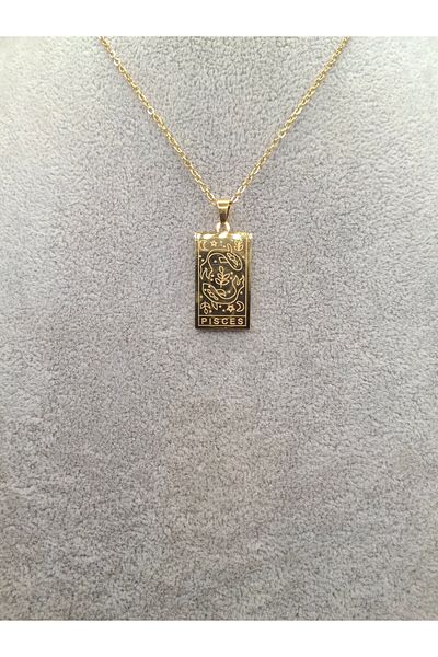 Han Ticarethane Gold Color Tarot Card Model Pisces Steel Necklace