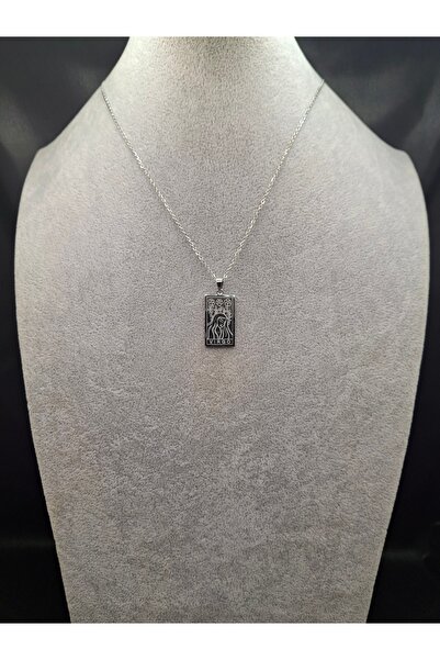 Han Ticarethane Silver Color Tarot Card Model Virgo Zodiac Steel Necklace