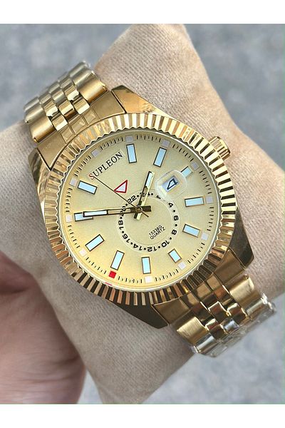 pierrose Gold Steel Cord Men's Wrist Watch with Calendar
