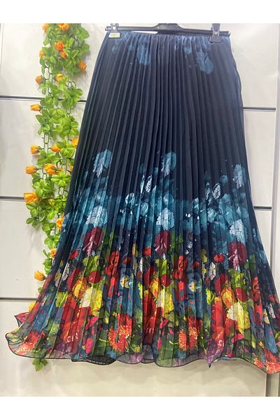 edu collection Chiffon Pleated Digital Printed Floral Pattern Skirt