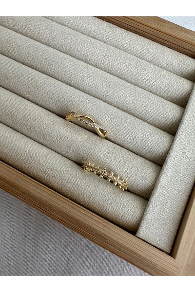ringbox Gold 2-Piece Wave Minimal Series Ring Set