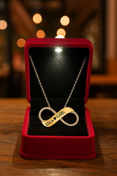 KAR DİAMOND Gümüş Altın Kaplama Kişiye Özel Sonsuzluk Modeli Kolye - Sertifik...