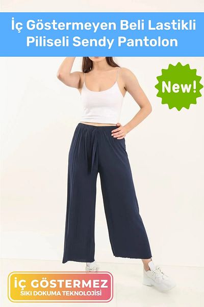 Pastimost Wide Leg Comfortable Undershirt Sendy Pleated Pants with Elastic Waist