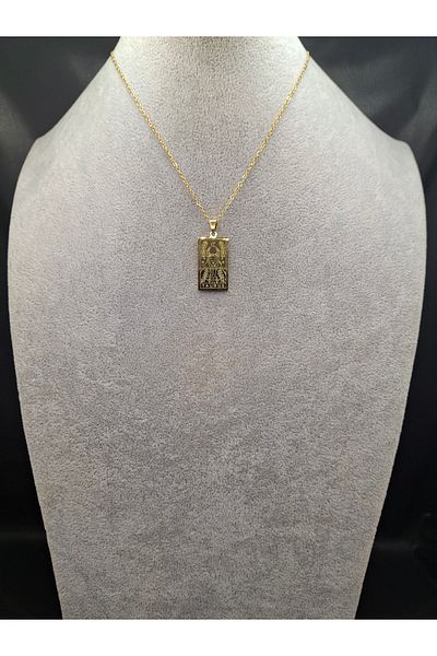 Han Ticarethane Gold Color Tarot Card Model Taurus Zodiac Steel Necklace