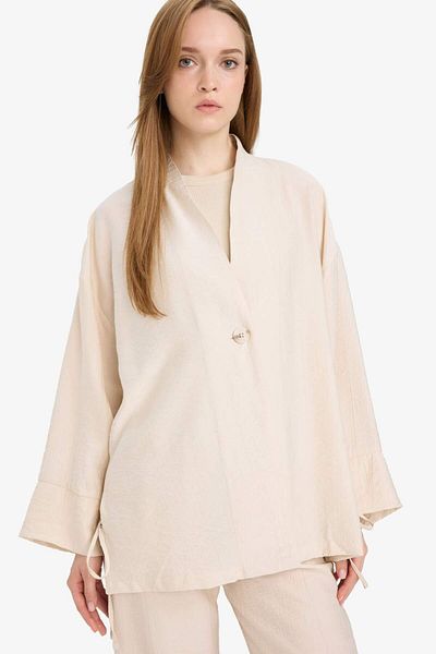 DeFacto Relax Fit Crinkle Fabric Long Sleeve Kimono Tunic E1109Ax25Sm