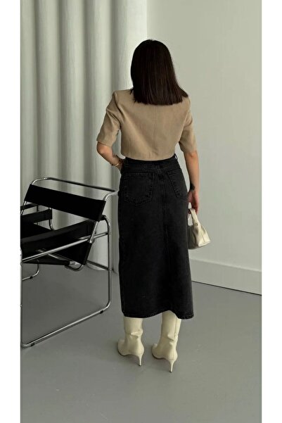 Shield Life Fusta Midi Mini 100% Koton Denim pentru femei Blackkar Color 1S5-1