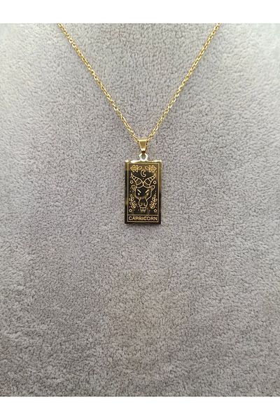 Han Ticarethane Gold Color Tarot Card Model Capricorn Steel Necklace