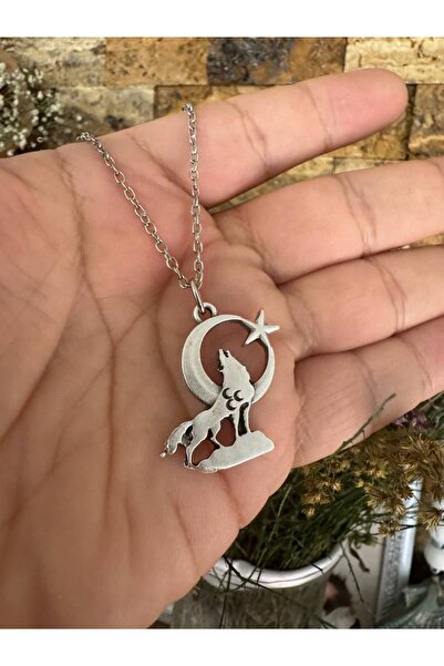 Yuchicly Uluyan Kurt ve Ay Yıldız Figürlü Kolye – Gümüş Renk kadın erkek Metal