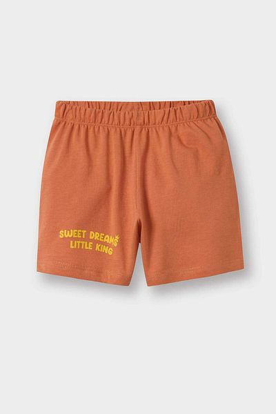 DeFacto Baby Boy Pajamas Set Lion Printed Short Sleeve Combed Cotton Pajamas Top with Flexible Waisted Shorts Pajama Bottoms E1