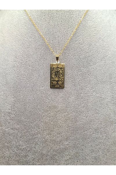 Han Ticarethane Gold Color Tarot Card Model Leo Sign Steel Necklace