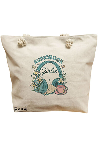 BEKZ Плажна чанта, модел за любители на аудиокниги, 40x51 см, кремава, BEKZ®